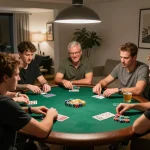 Players enjoying poker with friends at home, showcasing the vibrant atmosphere of 98win9 gaming.