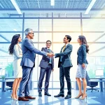 Engaging interaction on Biz Trader platform showcasing diverse entrepreneurs shaking hands.