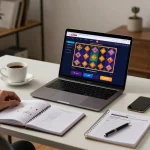 Engaging in online betting on LC88 from a stylish home setup with casino app interface.