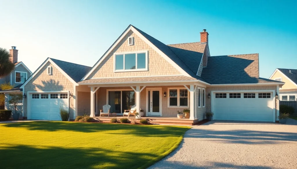 Cape Cod home showcasing a modern expansion and attached garage with coastal charm.