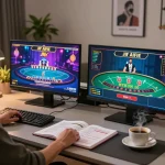 Player engaging in jilipinas link with dynamic online poker game at a stylish home setup.