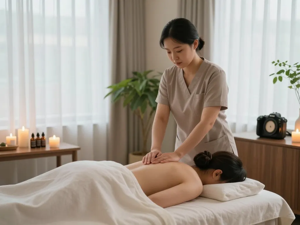 Relaxing 역삼동마사지 in a luxurious spa environment with ambient lighting.