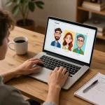 Creating a Chatgpt caricature during an online gaming session with colorful artworks displayed.