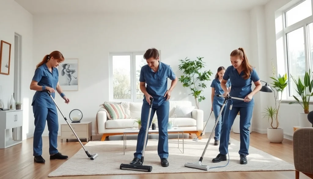 Efficient cleaning services calgary team working in a bright, organized living space.