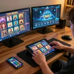 Playing slot thailand games on a tablet in a cozy home environment, showcasing strategic entertainment.