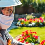Implementing a recurring insect service in a backyard by a professional technician.