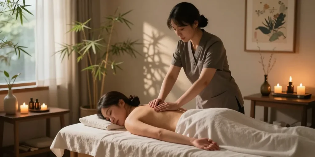 Experience a relaxing 대구마사지 in a serene spa setting with calming decor and gentle lighting.