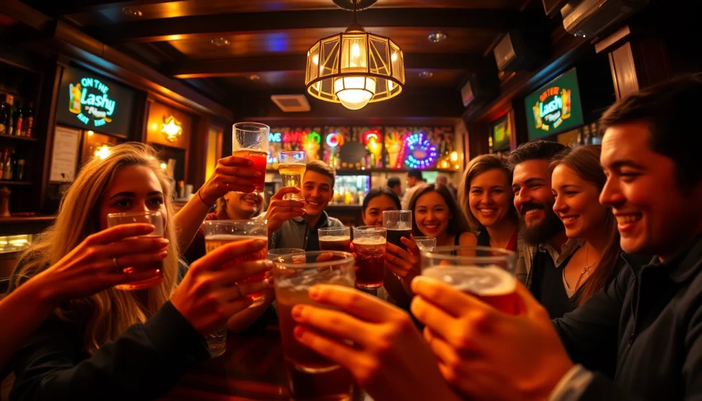 Group of friends enjoying drinks together, illustrating why do we say on the lash.