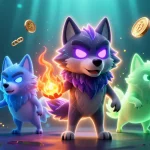 Engage in random video chat with vibrant characters amidst glowing crypto elements in a casino-themed setting.