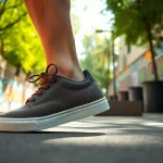 Zapatillas casual hombre mostradas en un entorno urbano vibrante y moderno.