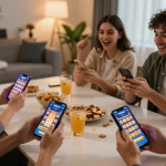 Players enjoying online slot games on OKESLOT app in a cozy home setting