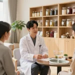 Consultation at 수원한의원 featuring warm and inviting healthcare atmosphere, highlighting personalized patient care.