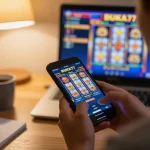 Engaging smartphone gameplay on BUKA77 slots, highlighting immersive online gambling experience