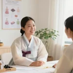 Consultation at 영통한의원, showcasing the warm atmosphere and holistic healing approaches of traditional Korean medicine.