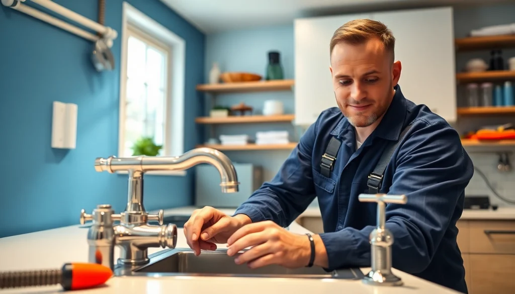 Find a reliable plumber near me fixing a residential sink with modern tools.