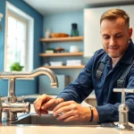 Find a reliable plumber near me fixing a residential sink with modern tools.
