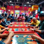 Engaged players competing in thrilling daman games, showcasing vibrant interactions and energetic atmosphere.