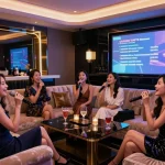 Experience the vibrant atmosphere of 강남가라오케, where guests enjoy luxurious karaoke entertainment in a private room.