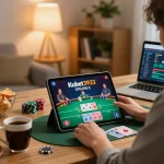 Kubet3933 online casino gaming on a tablet with snacks and cozy ambiance.