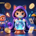 Experience thrilling wins at hengongbetcasino, featuring mystical characters and vibrant crypto elements in an engaging setting.