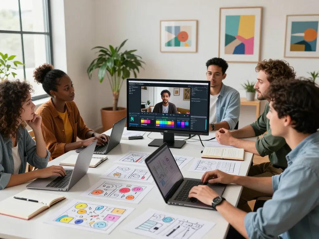 Collaboration in video production using Seedance 2.0 software in a dynamic studio