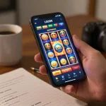 LGO99 user engaging in online gaming on a smartphone showcasing vibrant slot selections and progressive jackpot.