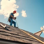 Contractor performing roof repair on a residential home, showcasing expertise.