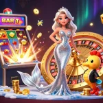 Experience thrilling gaming with Fly88's vibrant scene of a glamorous mermaid and exciting casino games.