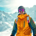 Experience the best winter apparel store [Location] with stylish winter gear showcased in a snowy mountain setting.