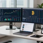 Best cloud mining platform 2026 shown in a modern cryptocurrency workspace with trading charts and analytics for Bitcoin