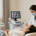 静かなクリニック環境でのプロの施術を示すVIO脱毛+クリニック。