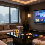 Gangnam 엘리트 가라오케 private room with modern technology and elegant decor.