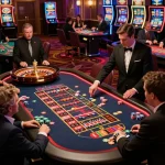 hnoslara players placing bets at a roulette table during a lively casino game