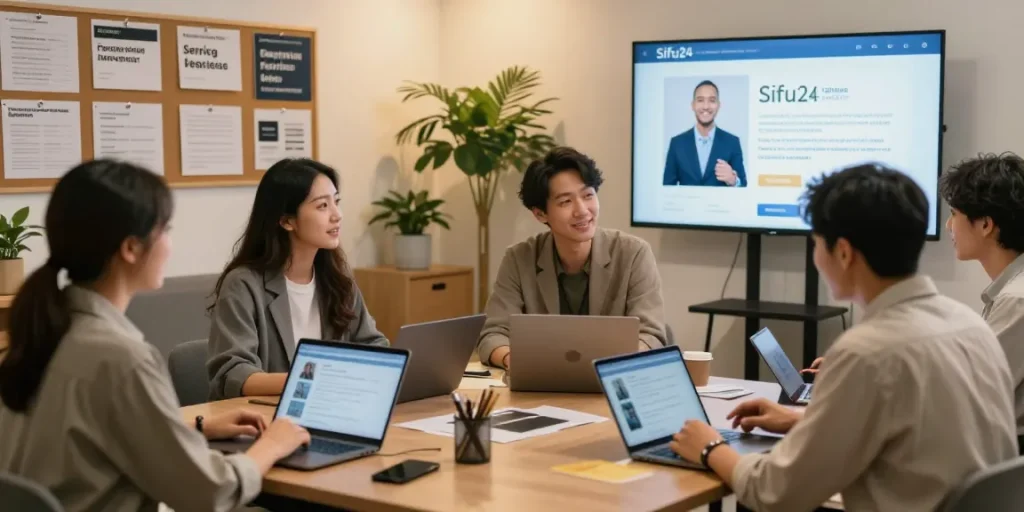 Sifu24 services professional platform connecting clients and service providers in a collaborative office environment.