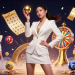 Engage with hitclub's dynamic gaming experience featuring vibrant lottery elements and a striking casino scene.