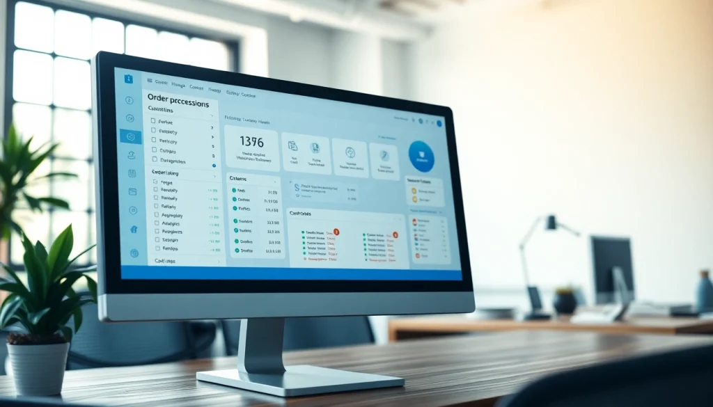 Streamlined order processing software interface in a productive work environment.