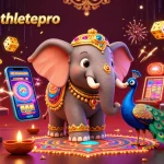 Experience excitement with hybridathletepro's vibrantcasino scene featuring an elephant and peacock amidst slot machines.