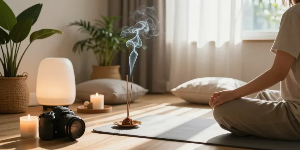Discover the calming effects of best organic incense sticks in a serene living room meditation setup.