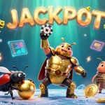 Gioca al crypto casino Italia con un scarabeo ercole che celebra la vittoria sulle criptovalute.