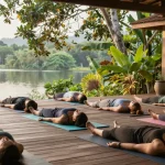 Engaged students during yoga teacher training Sri Lanka at Lanka Yoga, serene atmosphere.