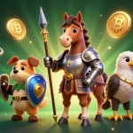 Gioca ai migliori giochi nel crypto casino online con Bitcoin e Ethereum in un'illustrazione vivace.