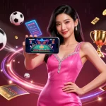 SBOBET offers dynamic live dealer gaming with an Asian woman confidently engaging in sports betting.