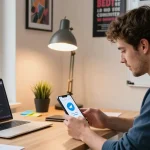 Engaging workspace featuring Telegram app on Android device amid a vibrant tech environment