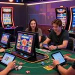 Engaged players using slot deposit 5k on vibrant online gaming platform, showcasing excitement and camaraderie.
