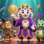Experience sbobet with engaging characters and dynamic casino elements in a vibrant, rich illustration.