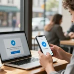 Engaging with Telegram on Android in a café setting, demonstrating communication in China.
