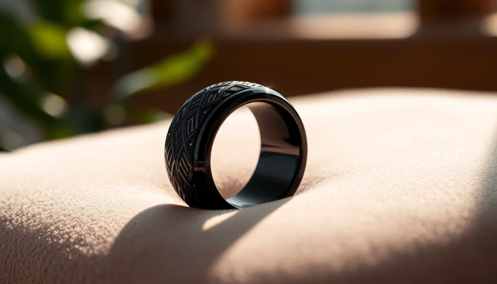 Showcasing a beautifully crafted Black Zirconium Rings with intricate details and glossy finish.