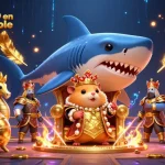 Explorez l'univers des jeux avec casino en ligne fiable et un roi hamster couronné, entouré de gardes et d'éléments de jeu.