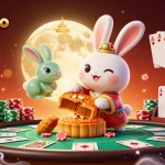 Menangkan hadiah poker di winsortoto dengan kelinci bulan dan koin emas di latar belakang!
