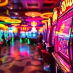 Bermain di Slot Depo 5000 dengan mesin slot berwarna-warni dan suasana ceria.